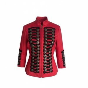 Jovani napoleon Red Military-Style Blazer black embroidery vintage Victorian 4